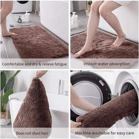 Tapis de Bain Absorbant Antidérapant Extra Epais de Douche pour Salle de Bain Tapis de Sol Chenille Lavable en Machine (Marron, 40x60cm) (1/3)