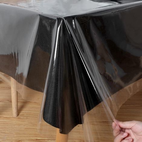 Nappe rectangulaire en Plastique Transparent 100% imperméable, résistante à l'huile et aux déversements, Lavable pour Table de Salle à Manger, Utilisation en extérieur et intérieur, 137 x 198 (1/5)