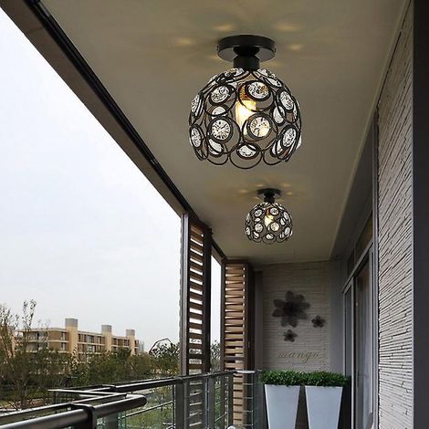 Plafonnier moderne en cristal noir et blanc avec mini-lustre semi-encastré E27 pour l'éclairage intérieur du salon, du porche ou du couloir. (1/4)