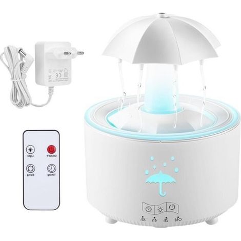 Umidificatore rotante effetto nuvola di pioggia con diffusore per aromaterapia a LED a 7 colori, capacità 300 ml e telecomando per camera da letto e soggiorno.