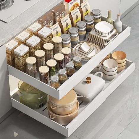 Küchenschublade mit Nano-Kleber, ausziehbarer Schrankorganizer, ausziehbare Ablagefächer für die Küche und Organisation 42x32x7cm - (1/5)