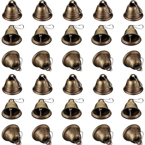 Cloche suspendue en métal bronze vintage avec crochet Cloche de Noël adaptée à la décoration artisanale du sapin de Noël(30pcs38mm) (1/5)