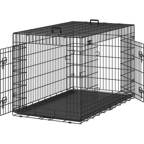 Jaula para perros 2 puertas plegable transportable con asas y bandeja tamaño XL 91 x 56 x 64 cm negro 120004781