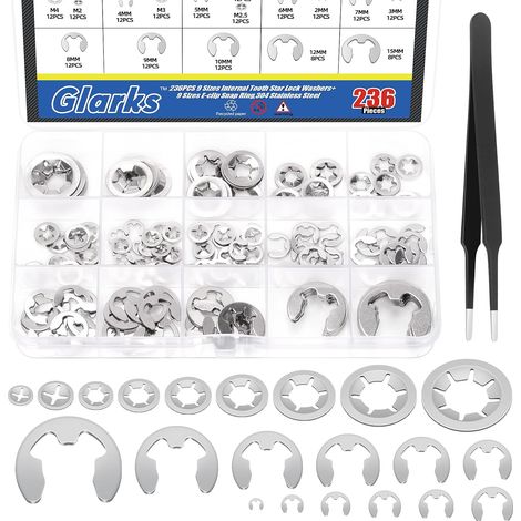 237 rondelles de verrouillage étoile à denture intérieure en acier inoxydable 304 et kit de fermoir e - clip comprenant des rondelles de verrouillage Push - in et des anneaux e - clip (1/5)
