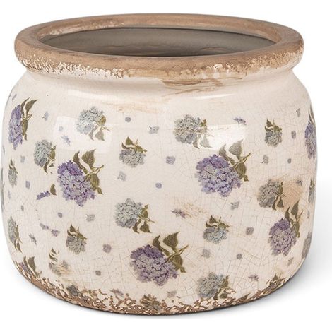 Pot de fleurs intérieur céramique beige bleu 15x20x20cm