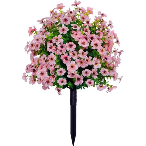 Buis artificiel à fleurs violettes, arbustes artificiels pour l'extérieur, résistants aux UV, avec piquet de fixation au sol, idéaux pour une véranda, un jardin ou une jardinière. (1/5)