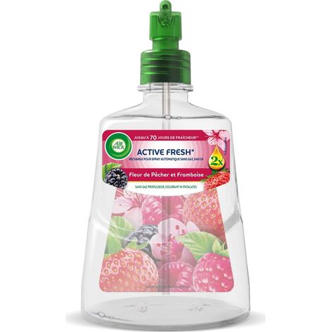 AIR WICK DÉSODORISANT MAISON SPRAY AUTOMATIQUE SANS GAZ ACTIVE FRESH - PARFUM FLEUR DE PÊCHER & FRAMBOISE - 228 ML