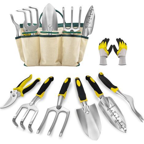 Ensemble d'outils de Jardinage Outils de Jardinage 8 pièces avec Sac de Jardin Gants de Toilettage de Jardin Outillage de Jardin avec Sécateur Pelle Râteau Kits de Jardinage pour l'entretien du Jardin (1/5)