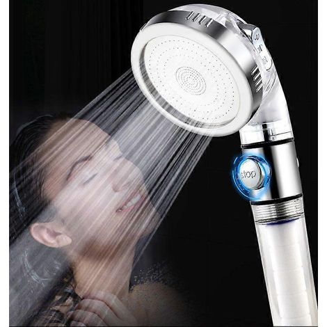 Ensemble de douche trois pièces avec filtre à trois vitesses, arrêt de la sortie d'eau, pommeau de douche surpresseur et purification d'eau par ions négatifs (1/4)