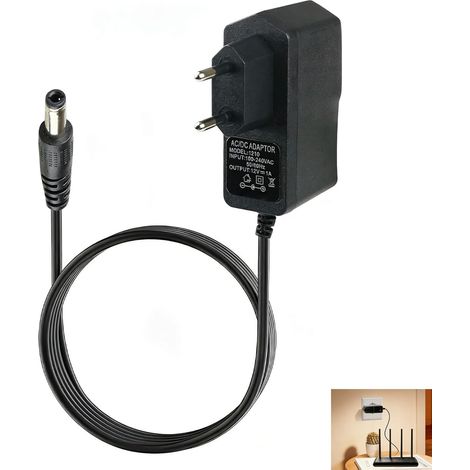 Adaptateur d'Alimentation Universelle 12V 1A 12W, 1m Adaptateur Secteur 12V AC DC 100–240V, Fiche Jack 5.5 x 2.5mm, Transformateur pour Bandes LED, Box TV, Routeur, Caméra IP, Équipements Électronique (1/5)