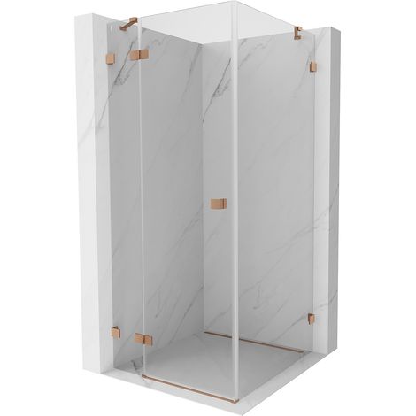 Mexen Lunar Duschkabine, schwenkbar, links, 80 x 80 cm, transparent, gebürstetes Kupfer - 834-080-080-65-00-L (1/5)