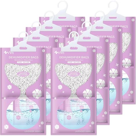 Lot de 8 déshumidificateurs - Absorbeur d'humidité, granulés déshumidificateurs pour éliminer l'humidité et les odeurs désagréables des armoires, chambres à coucher, résistant à l'humidité (1/5)