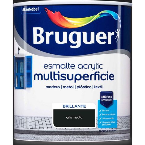 Smalto Acrilico Multisuperficie Lucido Grigio Medio 0,750L 5057524 BRUGUER (1/5)