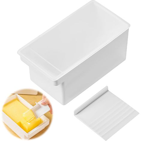 Beurrier avec couvercle et couteau, boîte de rangement pour réfrigérateur, camping et pique-nique, activités extérieures, blanc (1/5)
