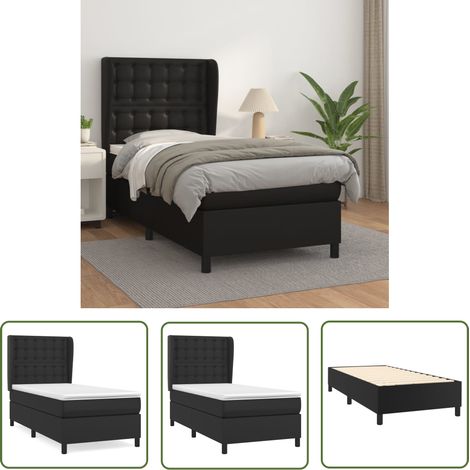 The Living Store Sommier à lattes de lit avec matelas Noir 100x200 cm Similicuir - Lit Double - Lit Plateforme - Literie - Chambre À Coucher - Meuble Design (1/5)