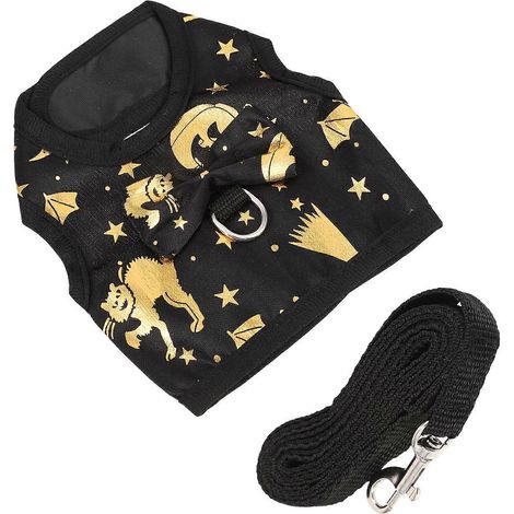 Arnés y correa para animales pequeños, para uso con mascotas, 2 juegos, material de tela negra. (1/5)