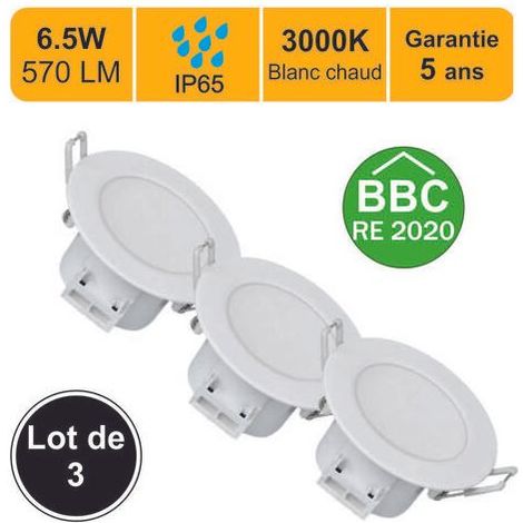 Lot de 3 Spots LED Encastrables BBC IP65 pour Salle de Bain, 6.5W 570lm 3000K, Garantie 5 Ans (1/5)