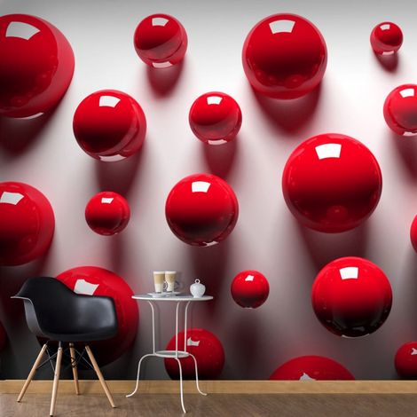 Papier peint boules rouges - 150 x 105 cm