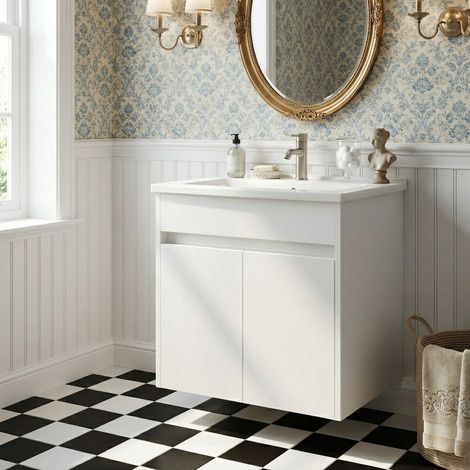 Vitra S50+ Wall Hung 2-Door Vanity Unit with Basin 600mm Wide - White High Gloss
