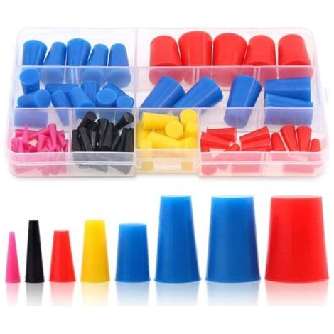 Lot de 100 bouchons de protection coniques en caoutchouc de silicone haute température parfaits pour le revêtement en poudre, la peinture, l'anodisation, le placage et le sablage de médias (1/4)