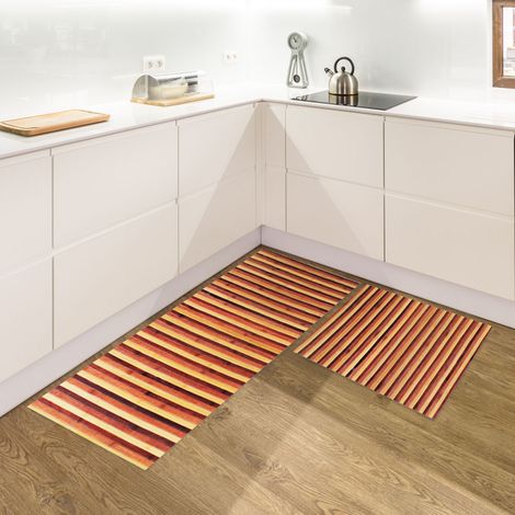 Set di 2 tappeti da cucina antiscivolo in vero bamboo naturale passatoia cucina,ingresso,camera Cioccolato