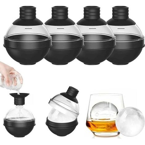 Große Silikon-Eiswürfelform für Whisky – 6er-Set mit 2-in-1-Trichterdeckel – Runde Eiswürfelformen (6 cm Durchmesser) für Bourbon-Cocktails – Leicht zu entnehmen – Perfekt runde Form (1/4)