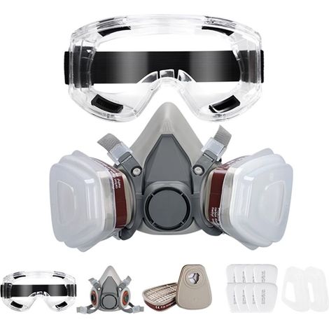 Masque de Protection, Respiratoire Réutilisable avec Filtres et Lunette Anti poussière Anti gaz pour Peinture Poussière Particules Polissage Ponçage Soudage Bricolage Protection de Travail-DOU