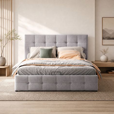 CHICFURN Cama con canapé abatible 140x200 cm gris, cabecero ajustable, sin colchón (1/5)
