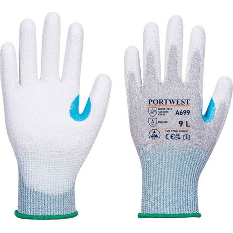 Handschuh mit beschichteter PU-Polyurethan-Beschichtung – Packung mit 12 Stück Farbe: Grau/Weiß Größe S - Portwest
