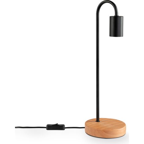 Paco Home Tischlampe Nachttischlampe E14 Stehlampe Minimalistisch Skandi E27 Holz Fuß Tischleuchte, Schwarz