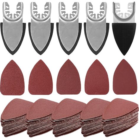 130 Pièces Triangles Patins de Ponçage Kit, 5 Patins de Ponçage, 125 Pièces de Papier de Verre, Grains 60/80/100/120/240, Ponceuse Triangulaire Accessoires, pour Bois, Plâtre (1/5)