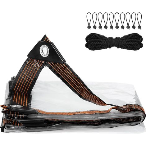 Bâche Imperméable Transparente en PE avec Œillets, 2 x 2.5 m Bâche de Protection Extérieur avec 5m Corde et 10 Cordes Élastiquesde pour Camping Balcon Serres Mobilier Jardin Toit (1/5)