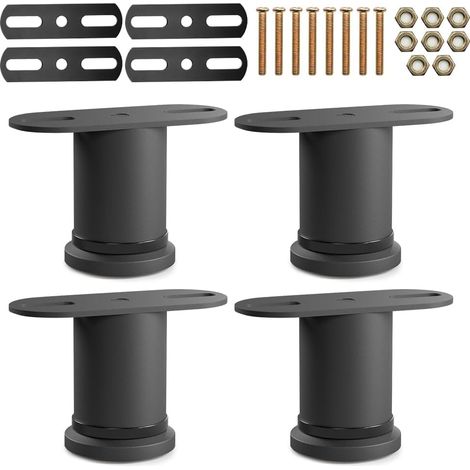 Lot de 4 - Pieds de lit - Support central - Réglable en hauteur 8-12 cm - Renfort pour sommier à lattes - Acier laminé - Noir (1/5)