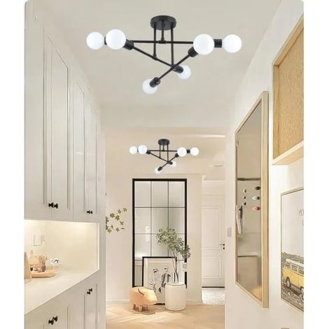 U-do 2pcs Lustre Industriel, 6 Lumières Plafonnier Luminaire Vintage en Métal Réglable Suspension E27 Éclairage Rétro pour Salon (1/4)