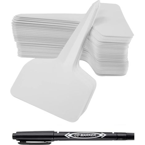 100 pièces Etiquettes Plantes, Etiquette Semis, 6 x 10 cm Type T Plastique Etiquette Potager avec Stylo étanche Etiquetage Réutilisable(Blanc 100pcs) (1/5)