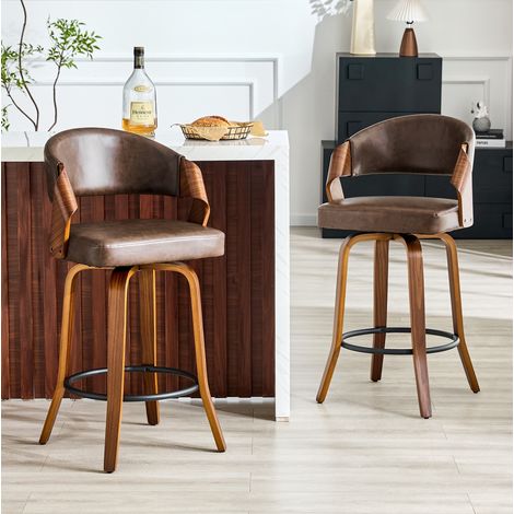 Tabourets de bar 66x56x95 cm en bois brun, moderne pour cuisine, lot de 2 FloraGrace (1/5)
