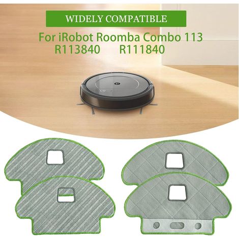 Paquete de 4 paños de limpieza para iRobot Roomba Combo 113 R113840 R111840, repuesto para aspiradora robot, juego de limpieza de microfibra lavable (1/4)