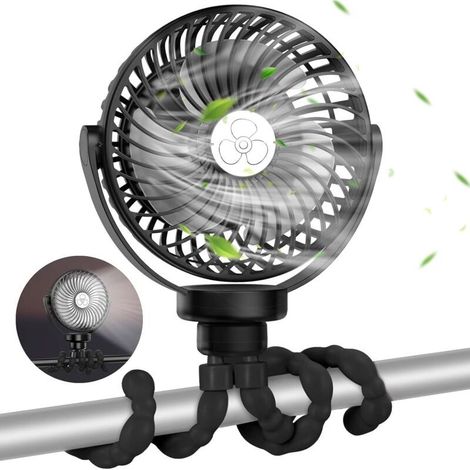 Ventilateur de bureau USB portable, 3 vitesses réglables, rotation 360°, batterie rechargeable 2600 mAh – idéal pour poussette, bureau, camping (1/5)