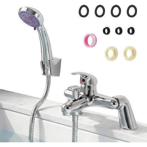 3 Hole Bath Faucet with Hand Shower, Solid Copper Silver (1/5)