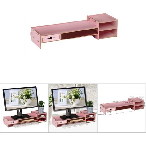 Socle Moniteur Ordinateur Socle Bureau Moderne (1) Bois Rose Support Écran PC Organiseur Bureau Grand Capacité 2.15kg (1/5)