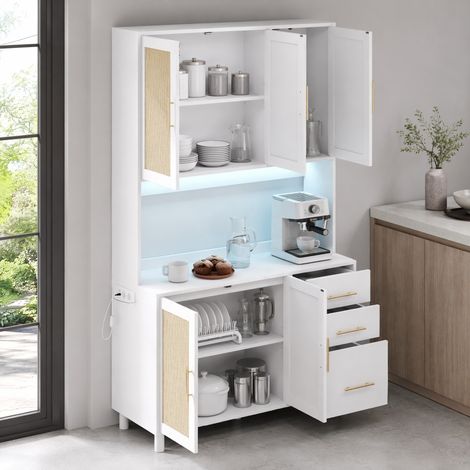 Credenza cucina 100x40x183 cm, illuminazione LED multicolore controllata da app, prese USB e standard, MDF bianco (1/5)