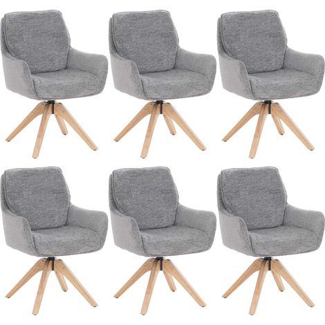 Lot de 6 chaises de salle à manger HWC-Q37, chaises de cuisine pivotantes à retour automatique, tiss (1/5)