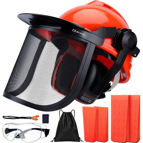 Safety Helmet for EN397 Chainsaw with 4 Felling Corners Hearing Protectors and Visor, Forest Protection Helmet, 54 to 63 cm Head Circumference Adjustable (1/5)