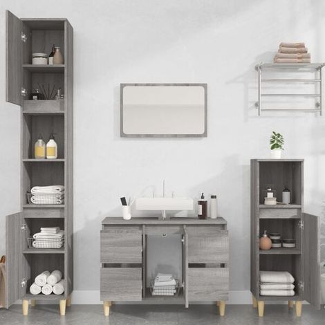Meuble de Salle de Bain 80 cm avec Lavabo Intégré, Meuble Vasque Suspendu en Bois d'Ingénierie, Armoire de Toilette Moderne avec Rangements, Gris Sonoma, 80x33x60 cm (1/5)