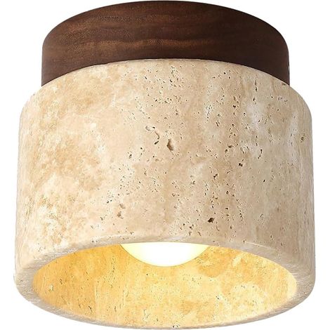 Plafonnier en Travertin Jaune Naturel Lustre Style Nordique Abat-jour en Créativité Lampe de Plafond Vintage Luminaire Plafonniers pour Chambre Cuisine Café (1/5)