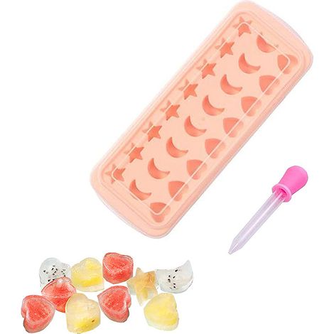 2 Bacs à glaçons, Silicone, Formes étoiles lunes cœurs, Couvercle inclus, Pour cocktails café glacé maison (1/5)