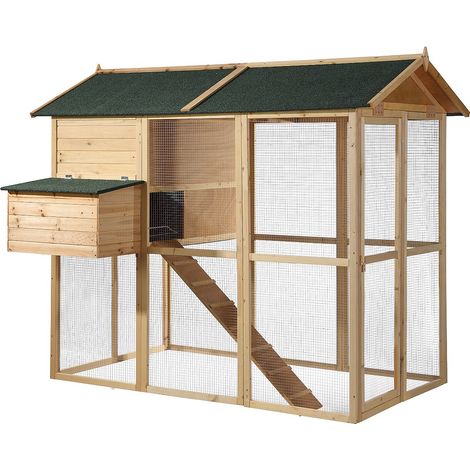 Poulailler en bois avec enclos - 8 poules - L. 201 x P.142 x H. 171 cm- Naturel - GALLUS (1/5)