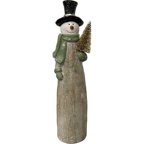 TrendLine Dekofigur Keramik Schneemann 35 x 8 cm grün-weiß Figur