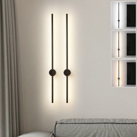 Lot de 2 appliques murales LED 60 cm, lampe de chevet rotative à 350°, éclairage décoratif d'intérieur, 3 températures de couleur réglables, noir (1/5)