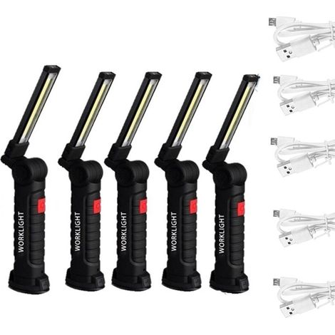 Baladeuse de chantier LED COB rechargeable – 5 modes d'éclairage – Rotation 360° – Aimant puissant et crochet pour fixation – Câble USB inclus (1/5)
